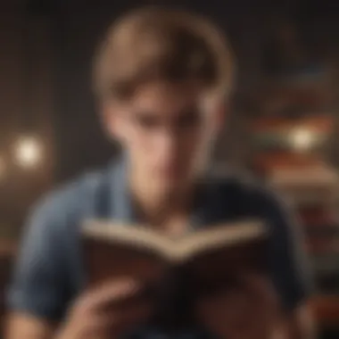 Bookworm's Delight Teenage boy reading a novel by a popular author