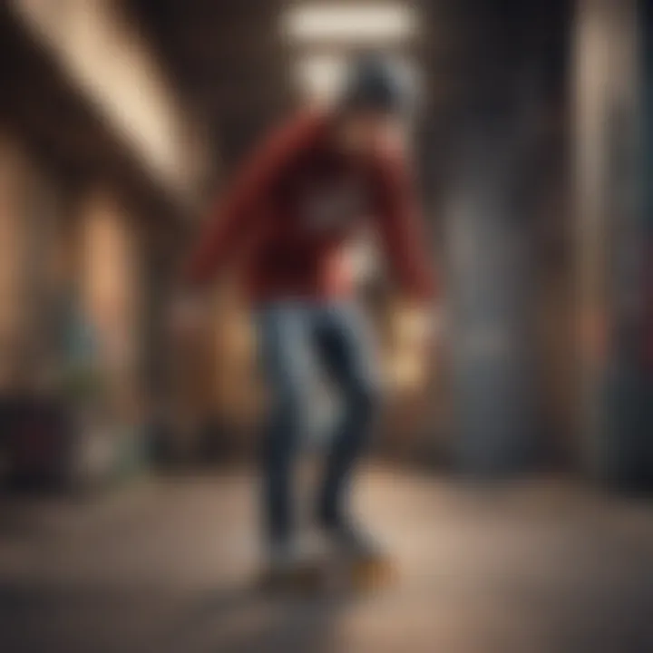 Teenage boy skateboarding with stylish gear