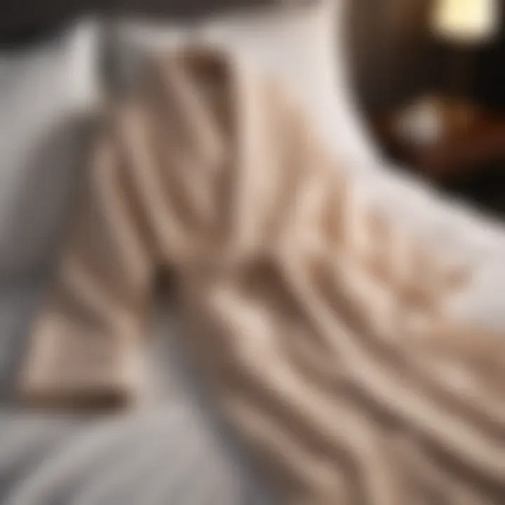 Stylish bathrobe laid out on a stylish bed with soft lighting.