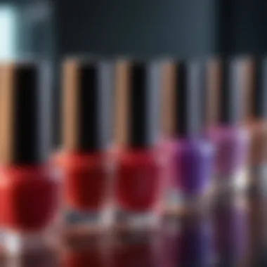 Close-up of vibrant nail polish bottles in various colors