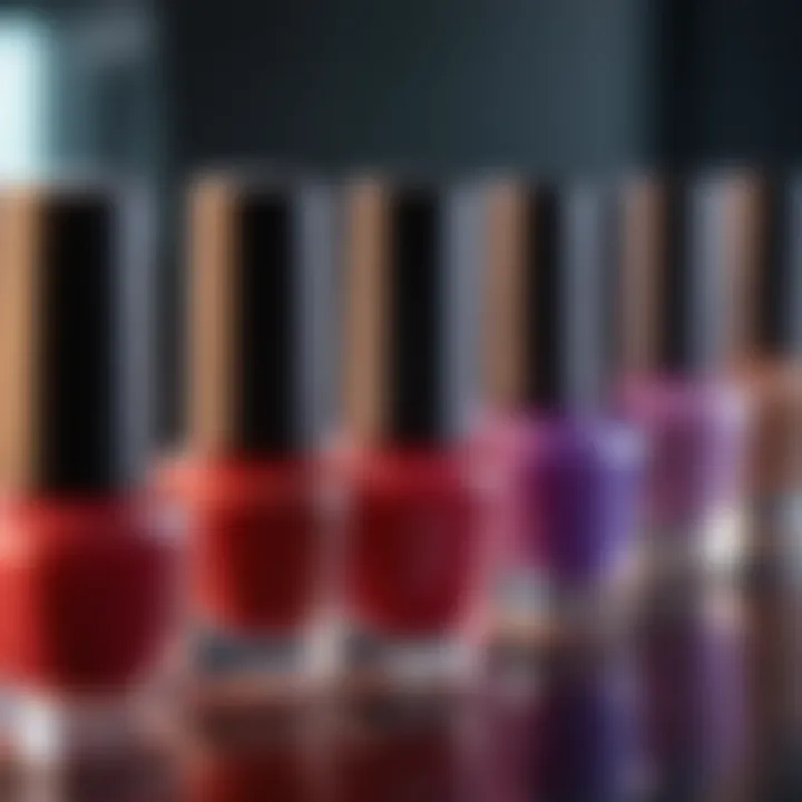 Close-up of vibrant nail polish bottles in various colors