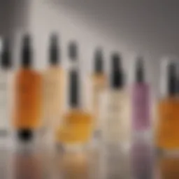 A beautifully arranged collection of skin care products featuring serums, moisturizers, and oils.