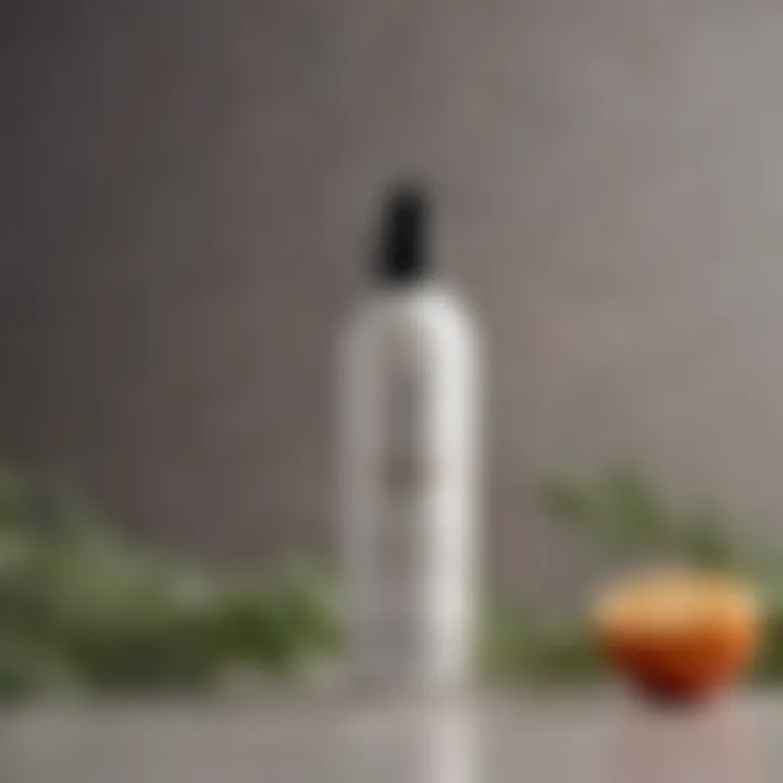 A close-up of a detangler spray bottle with natural ingredients