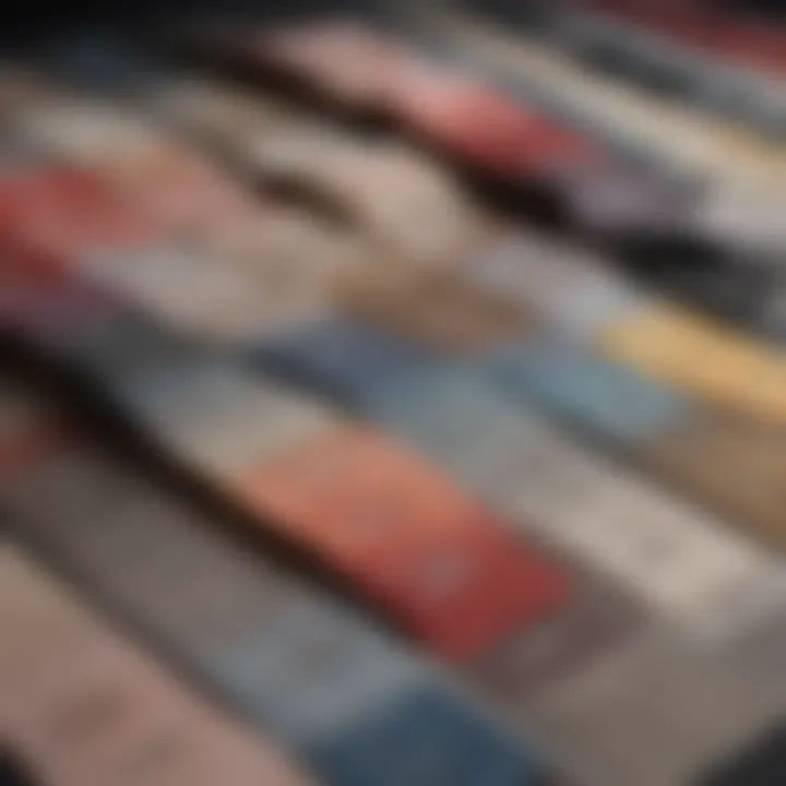 A close-up of fashion tags and fabric swatches