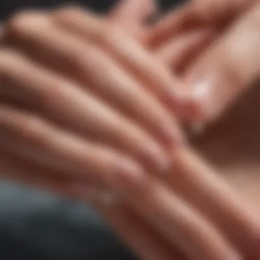 A visual guide demonstrating the gentle removal of acrylic nails, highlighting the careful technique and attention to detail.