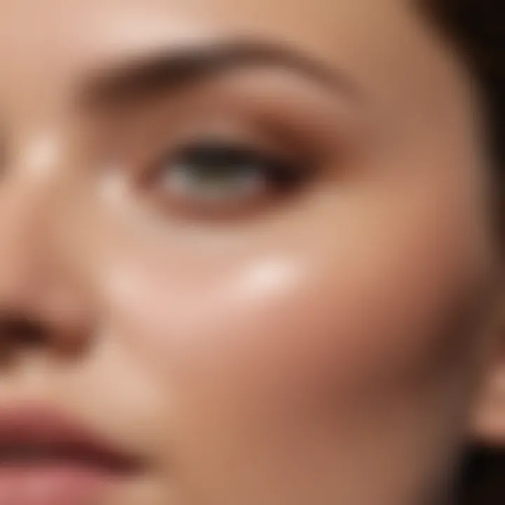 Close-up of a brush applying setting powder on a flawless complexion