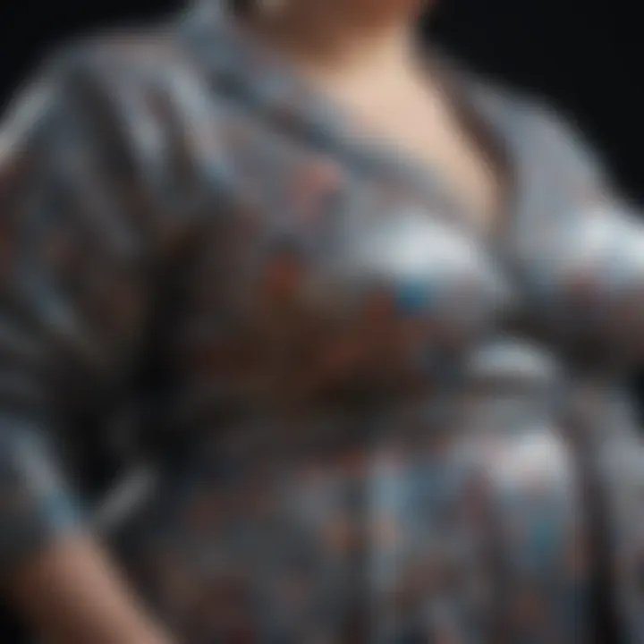 A close-up of a unique plus size garment with a creative pattern.