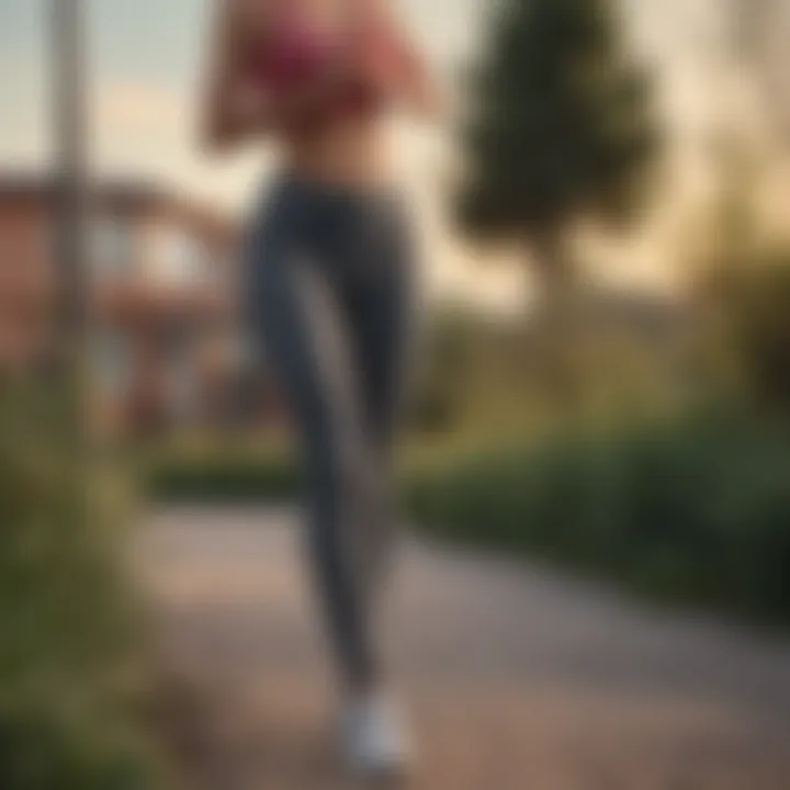 Model showcasing yoga pants during an outdoor workout session