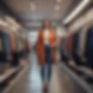 Smart Shopping Choices A fashionable individual making smart shopping choices in a trendy clothing store.