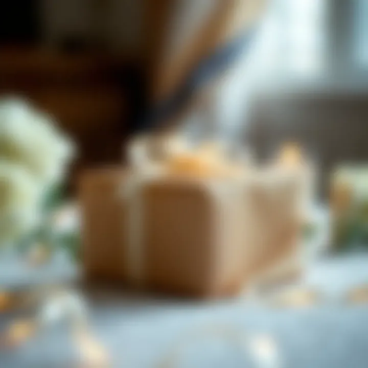 Elegant wedding gift wrapping with delicate ribbon
