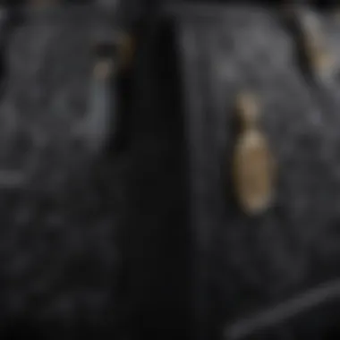 Close-up of intricate detailing on a luxury black bag