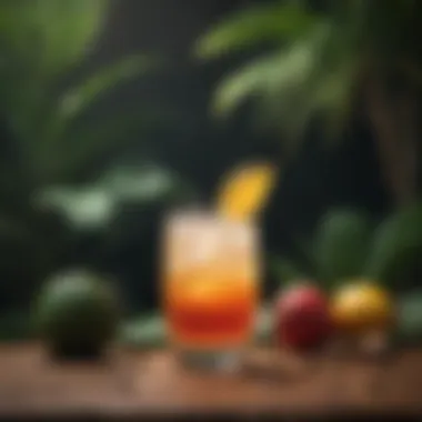 Tropical Oasis Elixir Artistic presentation of a tropical-inspired alcohol-free beverage