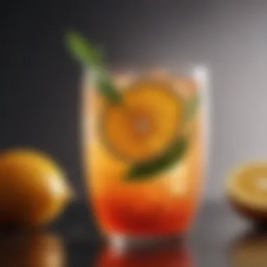 Citrus Burst Refresher Sleek and modern glass filled with a colorful and refreshing virgin drink