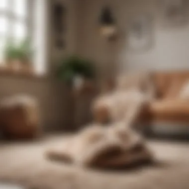 UGG Fuzzy Flip Flops in a Chic Living Space Stylish arrangement of UGG slippers in a modern home setting
