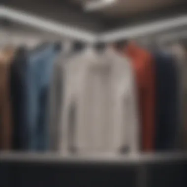 Long sleeve shirts neatly displayed on a minimalist shelf