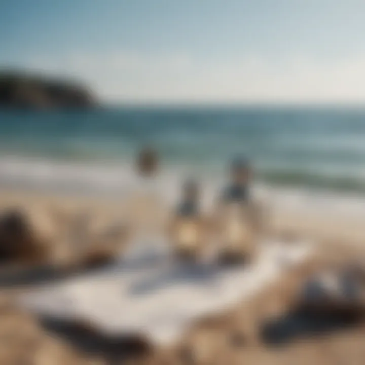 Sophisticated beach wedding accessories against serene sea backdrop