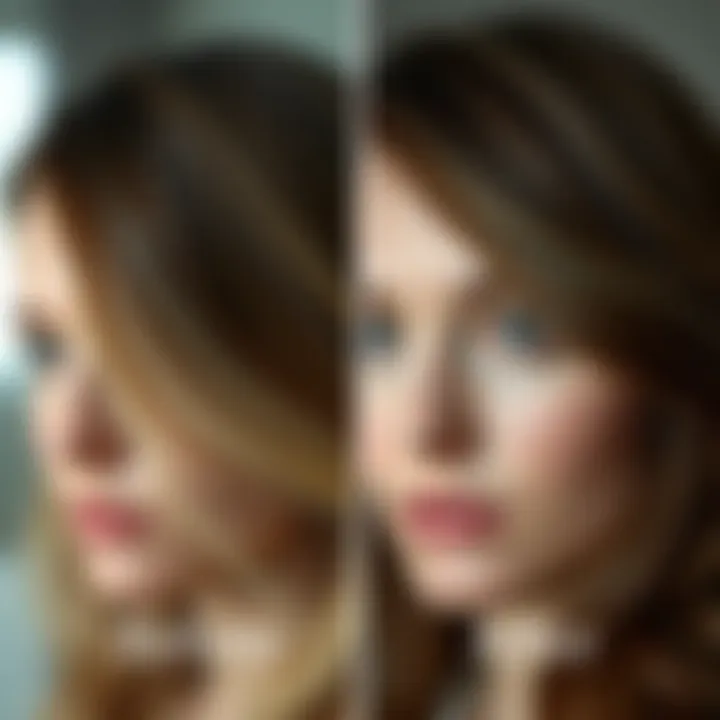 Before and after comparison of hair using ash shampoo toner