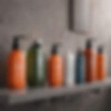 Selection of nourishing hair care products on a bathroom shelf