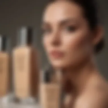 Illustration of skin undertones beside foundation bottles