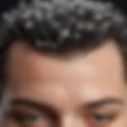 Close-up of a scalp with visible flakes indicating severe dandruff.