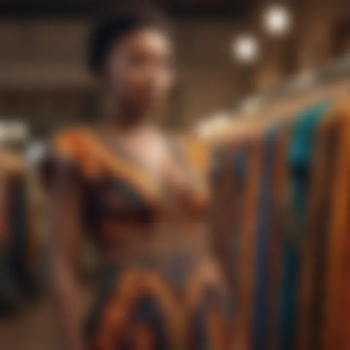 Vibrant African print dress displayed in a boutique