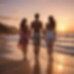 A scenic view of a couple enjoying a sunset at a beach destination
