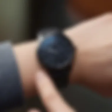 A detailed view of the smartwatch's features, including its fitness tracking capabilities and customizable options.