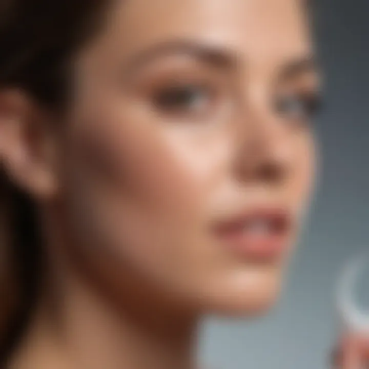 Woman applying face sunscreen with protective shield in background